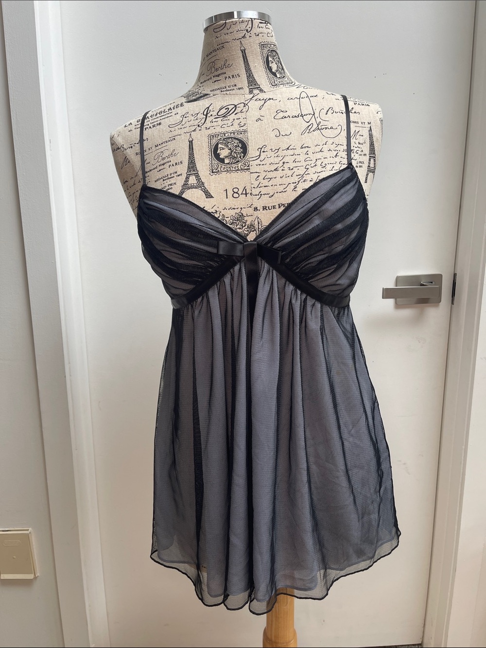 Victoria's Secret Black Sheer Babydoll Chemise with Bow